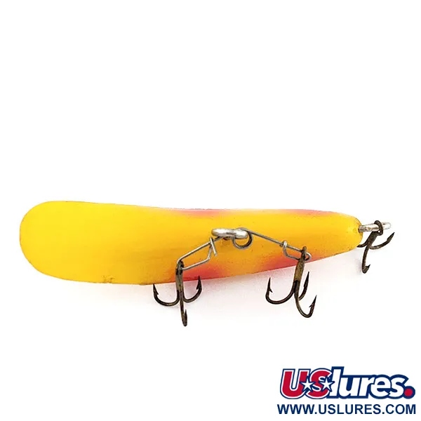 Vintage Atlantic Lures Flathead, 1/8oz yellow red fishing spoon #20112