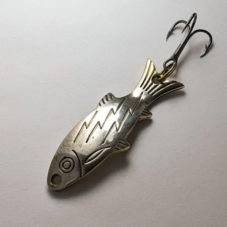 Vintage Atlantic Lures Golden Wobble-Fish, 1/4oz gold/nickel fishing spoon #20128