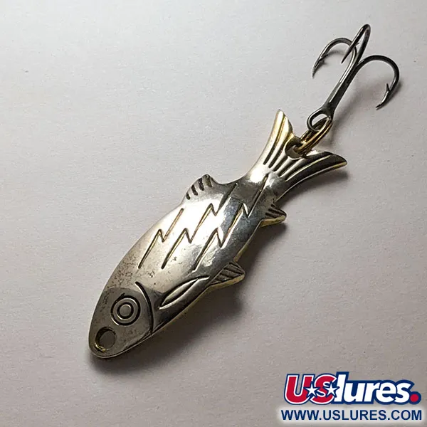 Vintage Atlantic Lures Golden Wobble-Fish, 1/4oz gold/nickel fishing spoon #20128