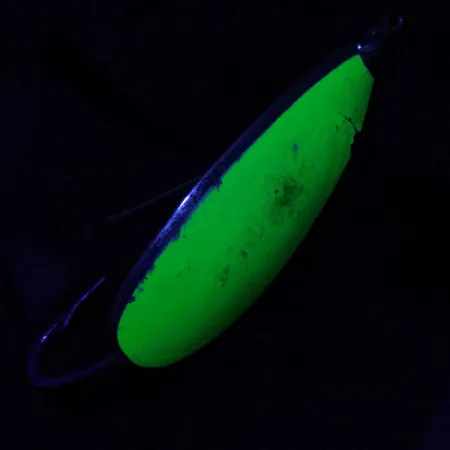 Vintage Johnson Silver Minnow, 3/4oz yellow UV/nickel fishing spoon #20164