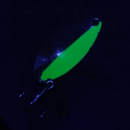 Vintage Acme Little Cleo UV, 1/8oz nickel/green/UV fishing spoon #20181