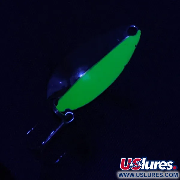 Vintage Acme Little Cleo UV, 1/8oz nickel/green/UV fishing spoon #20181