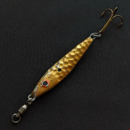 Vintage Mann's Bait  Mann's Mann-O-Lure Hammered, 3/5oz gold fishing spoon #20186