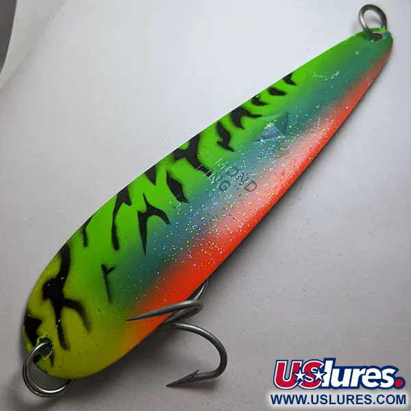 Vintage Luhr Jensen Diamond King, 1/2oz Fire Tiger fishing spoon #20231