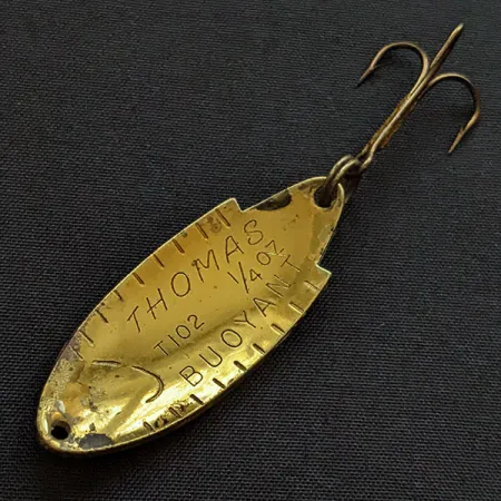 Vintage Thomas Buoyant, 1/4oz brass/red/black fishing spoon #20351