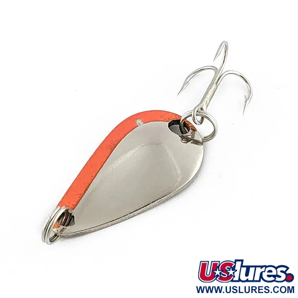 Vintage Acme K.O. Wobbler, 1/8oz nickel/orange fishing spoon #20403