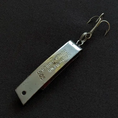 Vintage South Bend Super-Duper 503, 1/8oz nickel/red fishing spoon #20423