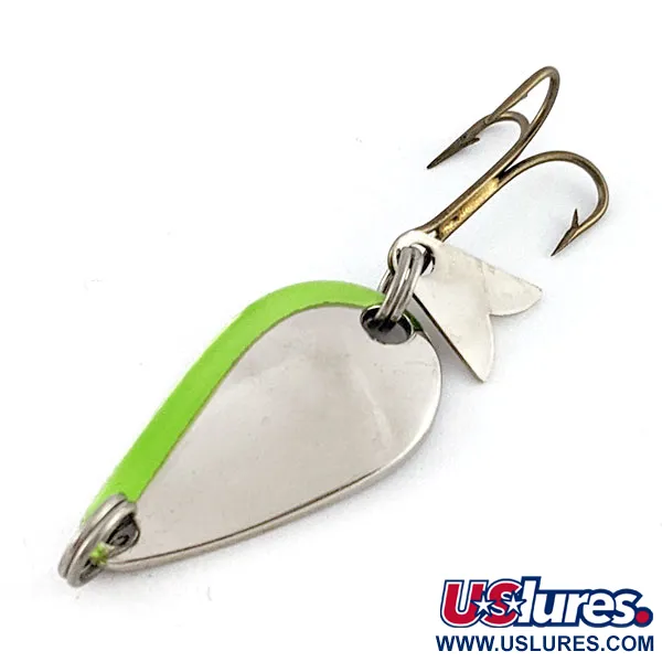 Vintage Acme K.O. Wobbler, 1/8oz nickel/green fishing spoon #20431