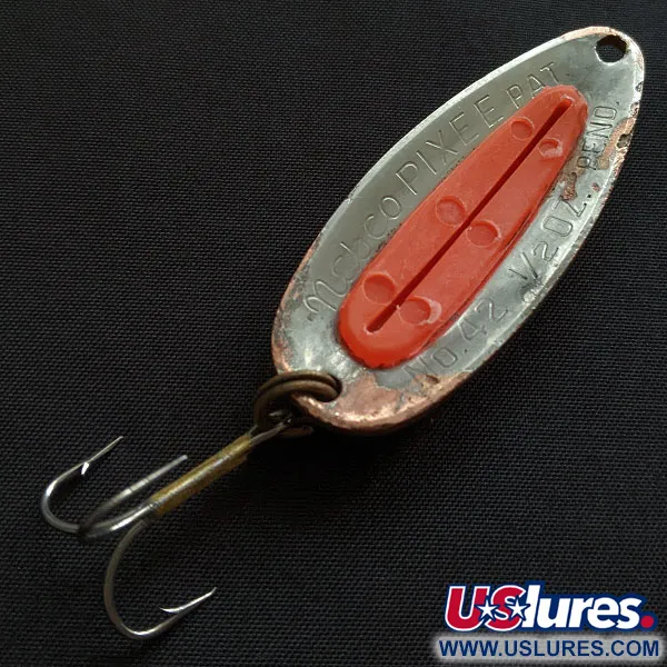 Vintage   Nebco Pixee, 1/2oz nickel/copper/red fishing spoon #20455