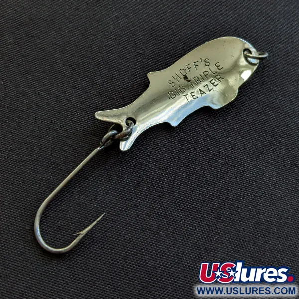 Vintage   Shoff's Big Triple Teazer, 1/16oz nickel fishing spoon #20503