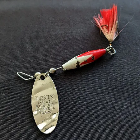 Vintage Glen Evans Shyster, 1/4oz nickel/red/white spinning lure #20508