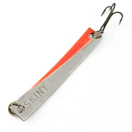 Vintage Yakima Bait Skiny-miny, 1/8oz nickel/orange UV fishing spoon #20509