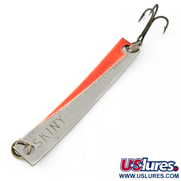 Vintage Yakima Bait Skiny-miny, 1/8oz nickel/orange UV fishing spoon #20509