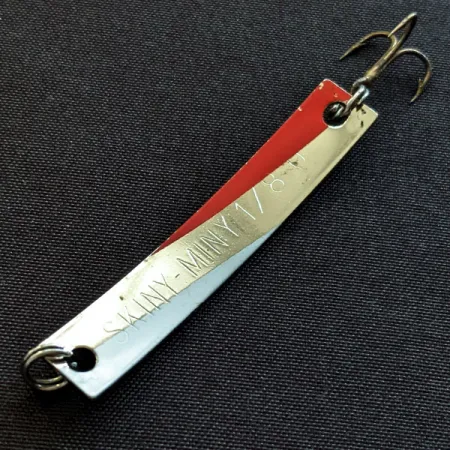 Vintage Yakima Bait Skiny-miny, 1/8oz nickel/red fishing spoon #20510