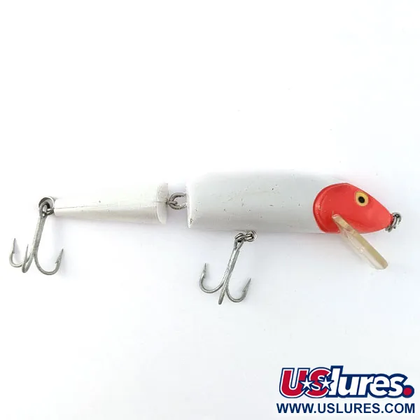 Vintage   The Producers Finnigan's Minnow Jointed, 1/2oz White Red Head fishing lure #20534