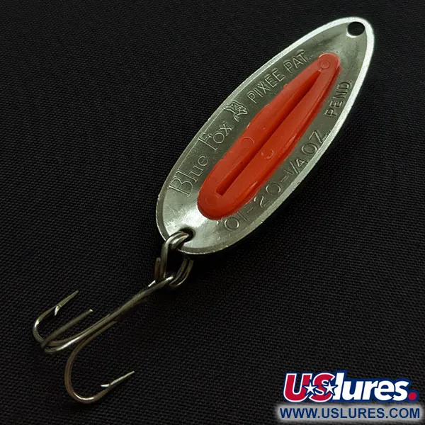 Vintage Blue Fox Pixee, 1/4oz nickel/red fishing spoon #20607