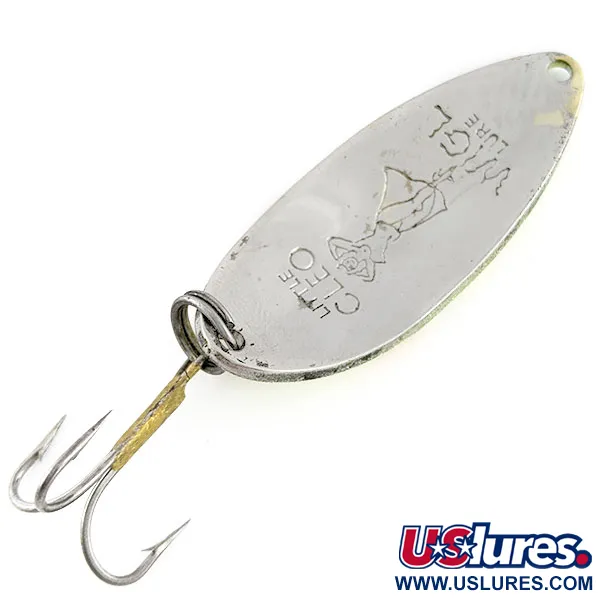 Vintage Seneca Little Cleo (Hula Girl), 2/3oz nickel/yellow/red fishing spoon #20654