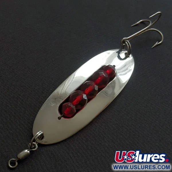 Vintage Hex Baits, 3/4oz nickel/red eyes fishing spoon #20665