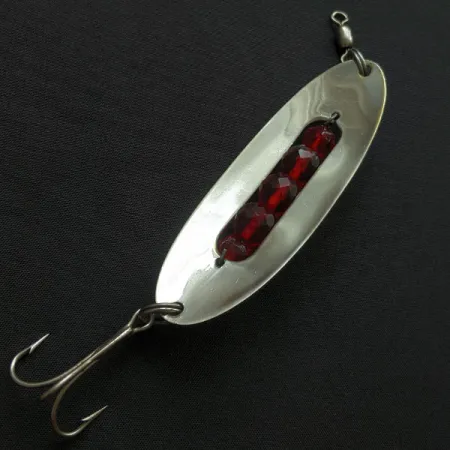 Vintage Hex Baits, 3/4oz nickel/red eyes fishing spoon #20665
