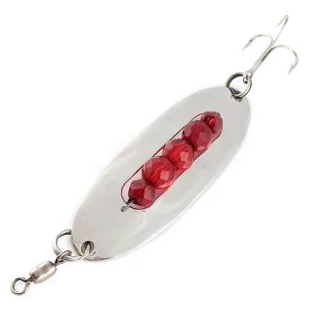 Vintage Hex Baits, 3/4oz nickel/red eyes fishing spoon #20665