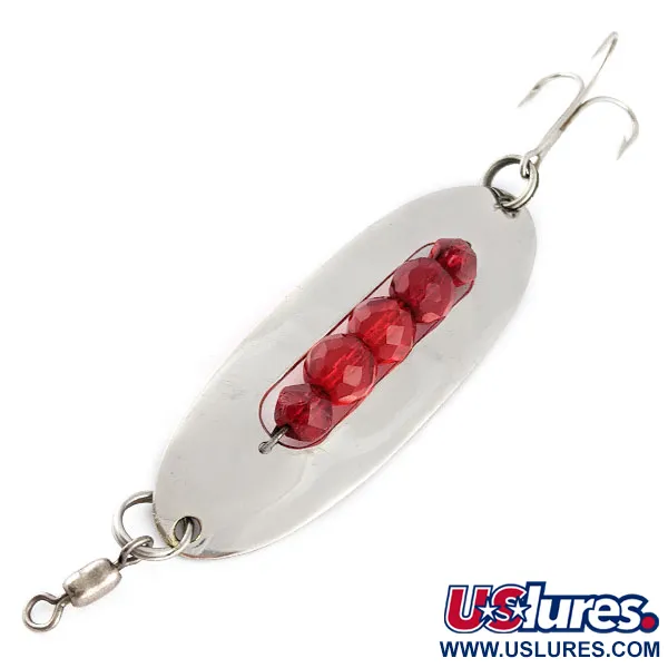 Vintage Hex Baits, 3/4oz nickel/red eyes fishing spoon #20665