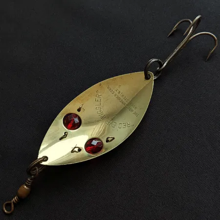 Vintage Hofschneider Red Eye Wiggler, 1oz brass/red eyes fishing spoon #20666