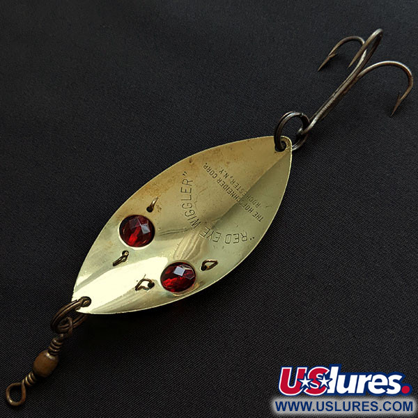 Vintage Hofschneider Red Eye Wiggler, 1oz brass/red eyes fishing spoon  #20666
