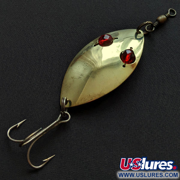 Vintage Hofschneider Red Eye Wiggler, 1oz brass/red eyes fishing spoon  #20666