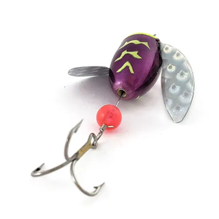 Vintage Yakima Bait Spin-N-Glo, 1/8oz Mylar Wings - Metallic Purple Chartreuse Tiger spinning lure #20742