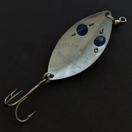 Vintage Hofschneider Red Eye Wiggler, 1oz nickel/blue eyes fishing spoon #20746