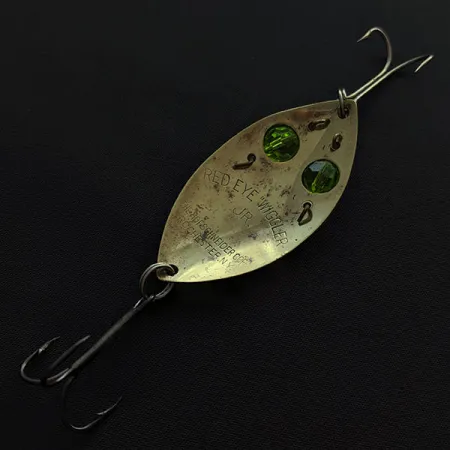 Vintage Hofschneider Red Eye Junior, 2/5oz gold/green eyes fishing spoon #20747