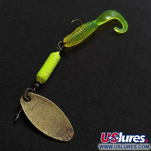 Vintage  Yakima Bait Worden’s Original Rooster Tail, 1/8oz brass/chartreuse spinning lure #20782