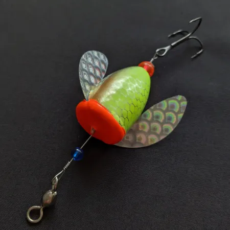 Vintage Yakima Bait Spin-N-Glo, 1/4oz Mylar Wings - Fire Tiger spinning lure #20786
