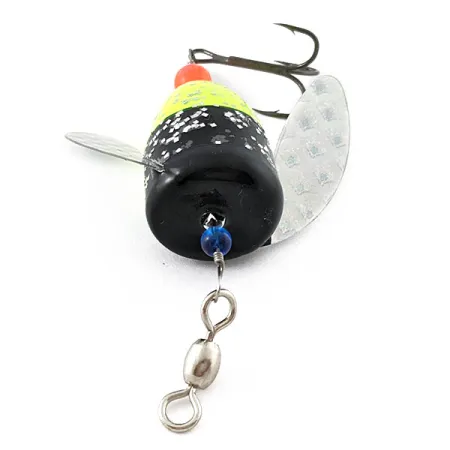 Vintage Yakima Bait Spin-N-Glo, 1/4oz Mylar Wings  - Glitter  Chartreuse Black spinning lure #20787
