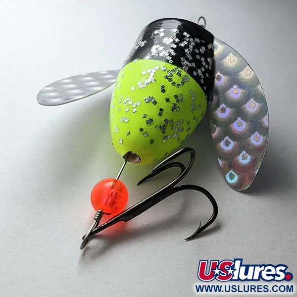 Vintage  Yakima Bait Spin-N-Glo, 1/4oz Mylar Wings  - Glitter  Chartreuse Black fishing #20787