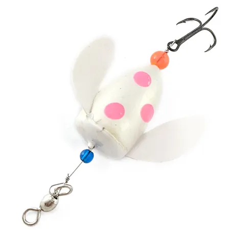 Vintage Yakima Bait Spin-N-Glo, 1/4oz Pearl Wings - Pearl Clown spinning lure #20788