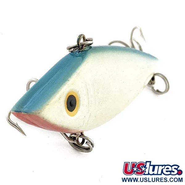 Vintage  Mann's Bait  Tom Mann's Premium Rat'lin Shad Lipless, 1/4oz white pearl/blue fishing lure #20809