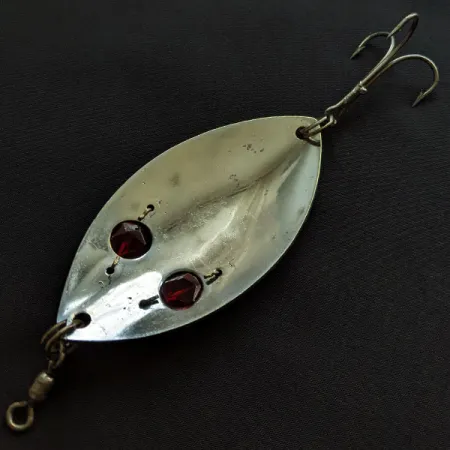 Vintage Gibbs Ruby eye Wiggler, 1 1/4oz nickel/red eyes fishing spoon #20823