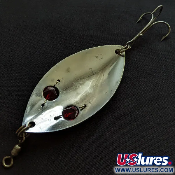Vintage Gibbs Ruby eye Wiggler, 1 1/4oz nickel/red eyes fishing spoon #20823