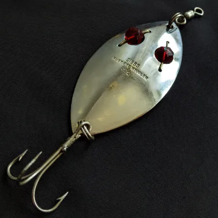 Vintage Gibbs Ruby eye Wiggler, 1 1/4oz nickel/red eyes fishing spoon #20823