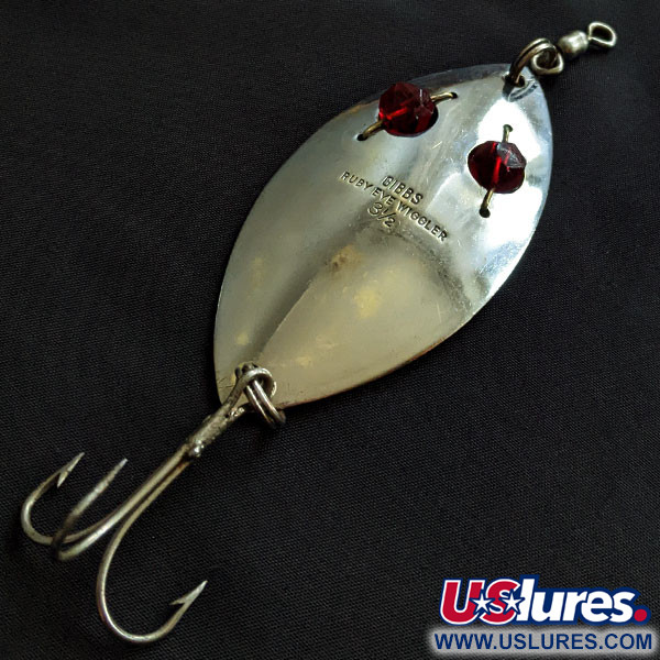 Vintage   Gibbs Ruby eye Wiggler, 1 1/4oz nickel/red eyes fishing spoon #20823