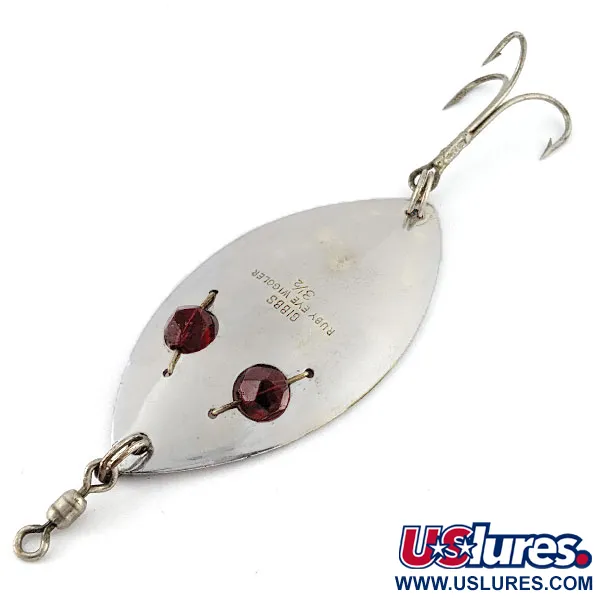 Vintage Gibbs Ruby eye Wiggler, 1 1/4oz nickel/red eyes fishing spoon #20823
