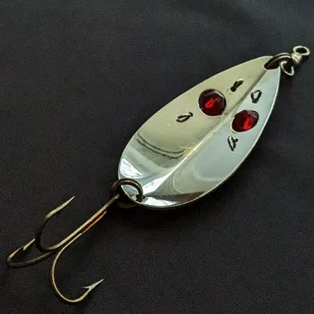 Vintage Gibbs Two -X Ruby Eye 3, 1oz gold/nickel/red eyes fishing spoon #20824