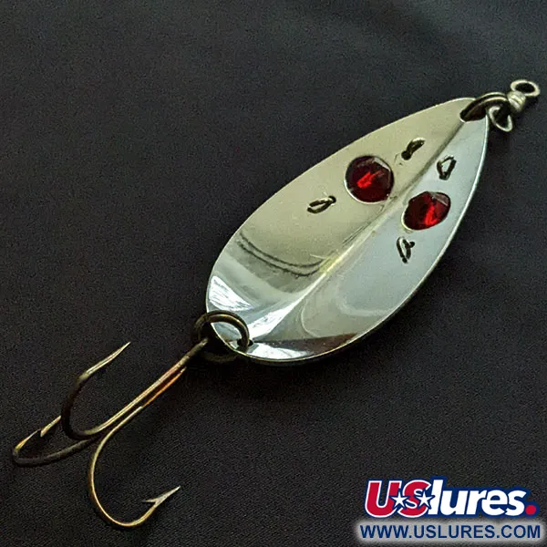 Vintage Gibbs Two -X Ruby Eye 3, 1oz gold/nickel/red eyes fishing spoon #20824