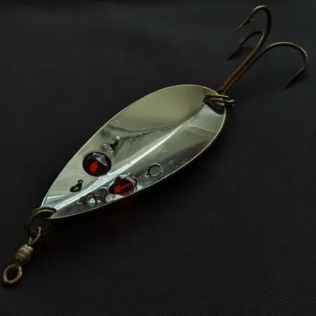 Vintage Gibbs Two -X Ruby Eye 3, 1oz gold/nickel/red eyes fishing spoon #20824