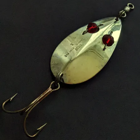 Vintage Gibbs Two -X Ruby Eye 3, 1oz gold/nickel/red eyes fishing spoon #20824