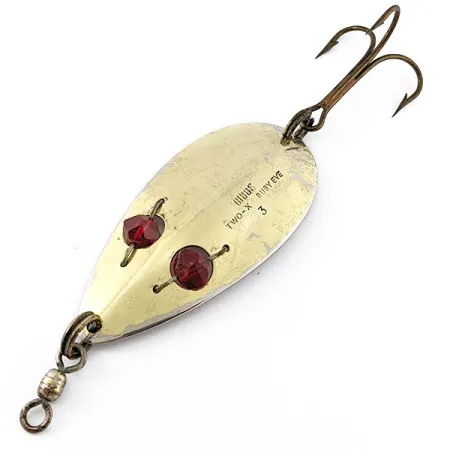 Vintage Gibbs Two -X Ruby Eye 3, 1oz gold/nickel/red eyes fishing spoon #20824