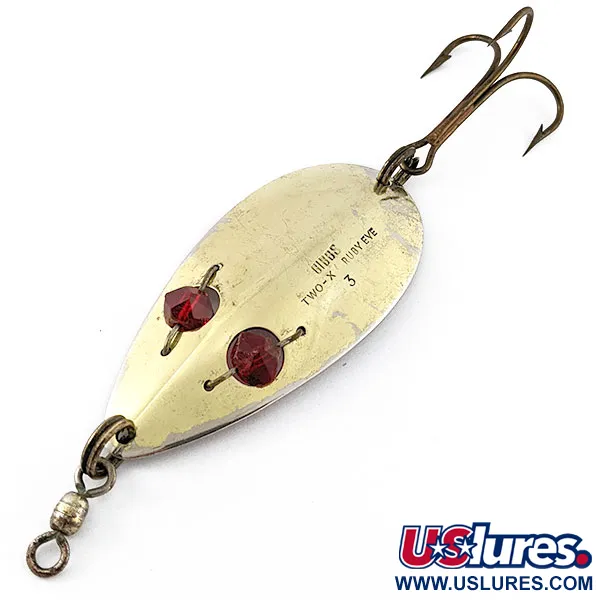 Vintage Gibbs Two -X Ruby Eye 3, 1oz gold/nickel/red eyes fishing spoon #20824