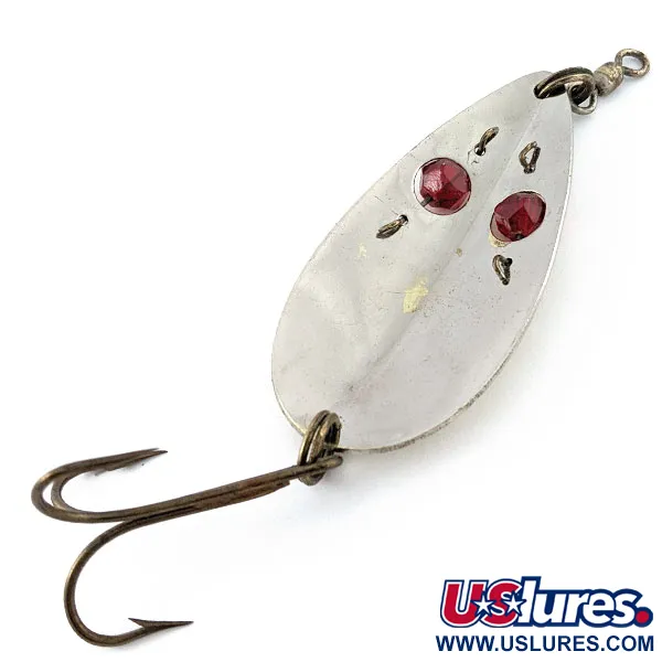 Vintage Gibbs Two -X Ruby Eye 3, 1oz gold/nickel/red eyes fishing spoon #20824