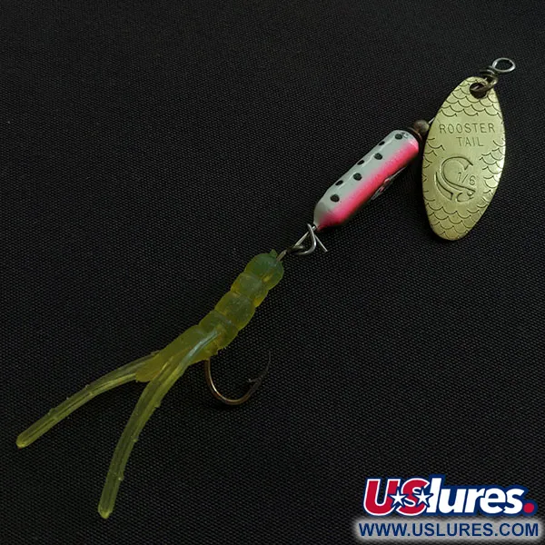 Vintage  Yakima Bait Worden’s Original Rooster Tail, 1/4oz brass/watermelon spinning lure #20831